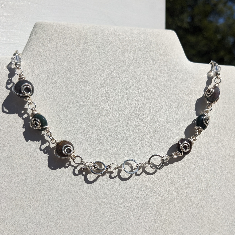 ๐SOLD๐ Pumpkin Necklace Silver Crystals Jasper Green Aventurine Artisan Resin - Picture 11 of 14